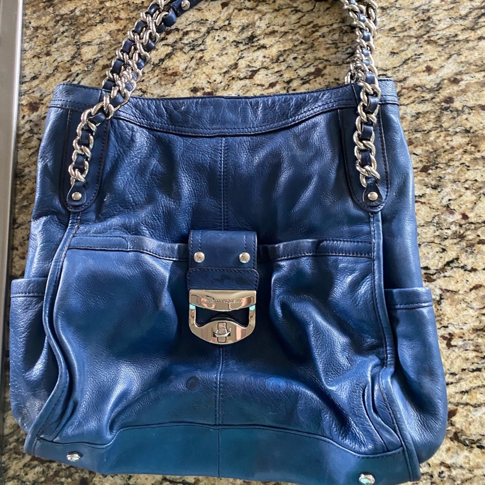 B Makowsky Deep Blue Leather Handbag
